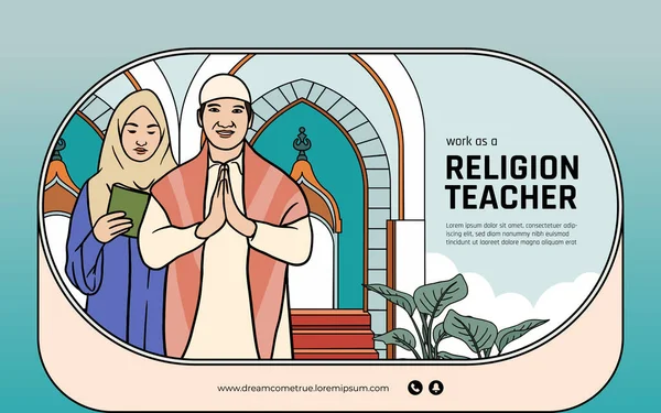 Преподаватель Религии Индонезии Нарисовал Дизайн Иллюстраций Социальных Сетей — стоковый вектор