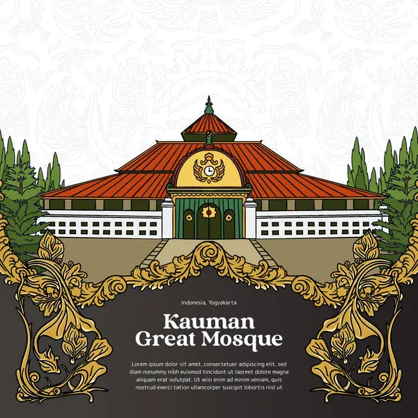 Yogyakarta Landmark Kauman Grande Mosquée Avec Illustration Ornement Javanais — Image vectorielle