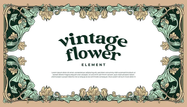 Vintage Flower Frame Border Javanese Vibes Art Nouveau Style Illustration — Stock Vector