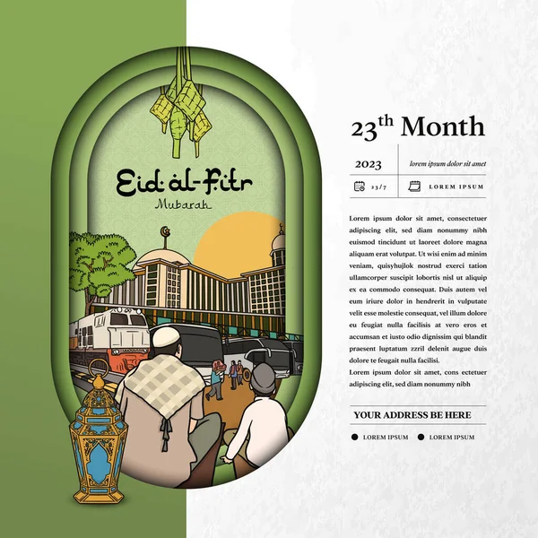 Eid Fitr Šablona Sociálních Médií Indonéskou Kulturou Mudik Ilustrace — Stockový vektor