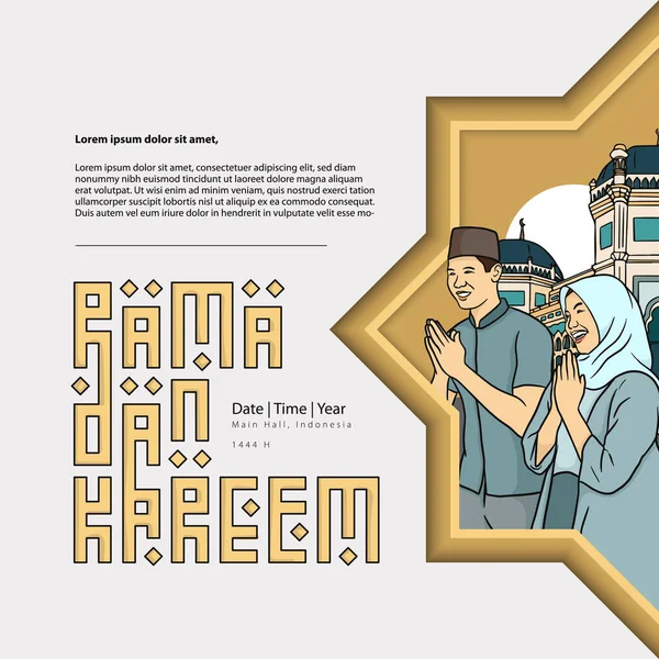Ramadan Illustration Med Islamiska Människor Och Moské För Banner Eller — Stock vektor