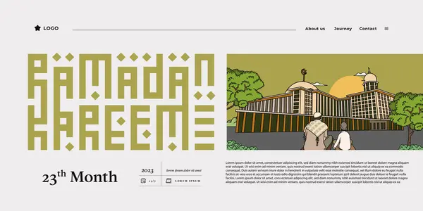 Stránka Přistání Design Uživatelského Rozhraní Indonéskou Mešitou Nápisy Ramadan Kareem — Stockový vektor