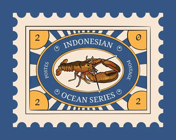 Indonesian Postage Template Theme Marine Ocean Illustration — Stock Vector