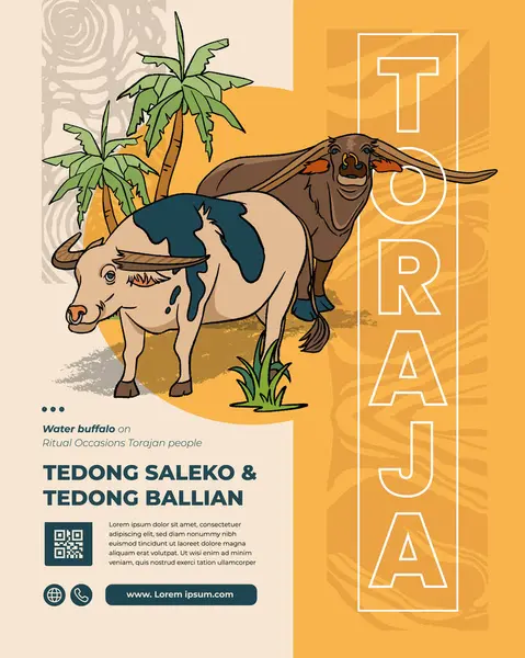 Tedong Saleko Tedong Ballian Tana Toraja Water Buffalo Indonesian Culture — Stock Vector