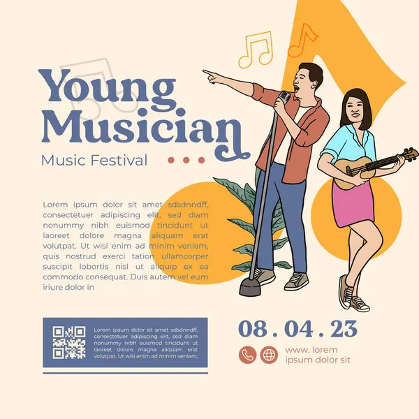 Şarkıcı Band Player Müzik Festivali Poster Tasarım Şablonu Için Çizimi — Stok Vektör