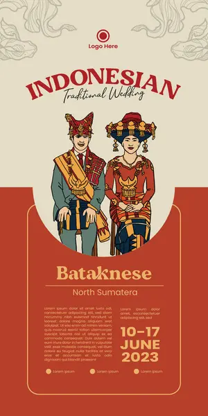Bandiera Evento Matrimonio Indonesiano Batak Sumatera Illustrazione Disegnata Mano — Vettoriale Stock
