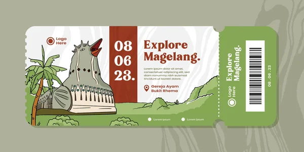 Religia Budynku Magelang Central Java Ręcznie Rysowane Ilustracji Ticket Event — Wektor stockowy