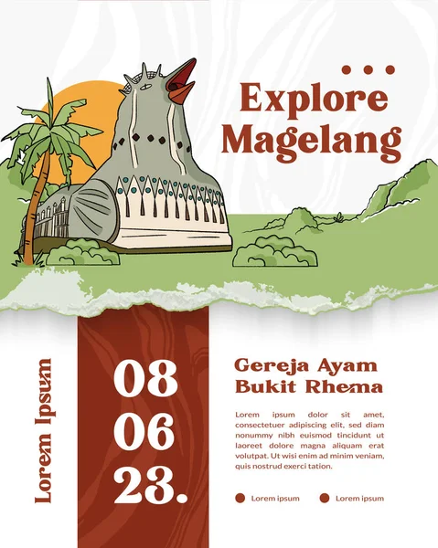 Édifice Religieux Magelang Central Java Illustration Dessinée Main Affiche Événement — Image vectorielle