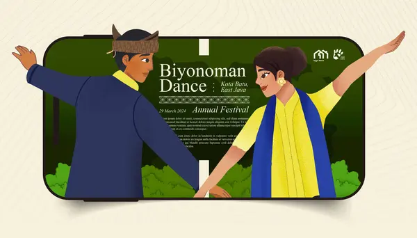Cell Shaded Illustration Indonesian Culture Biyonoman Dance Batu Malang — Stock Vector