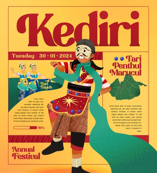 Endonezya Kültürü Ile Turizm Etkinliği Düzeni Doğu Java Dansçısı Illüstrasyonu — Stok Vektör