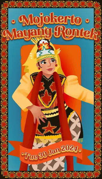 Mayang Rontek Danza Mojokerto Indonesia Cultivo Celular Sombreado Ilustración Dibujada — Archivo Imágenes Vectoriales