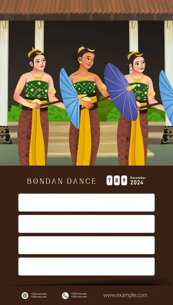 Πυρήνας Σκιασμένη Απεικόνιση Του Πολιτισμού Της Ινδονησίας Bondan Dance Surakarta Εικονογράφηση Αρχείου