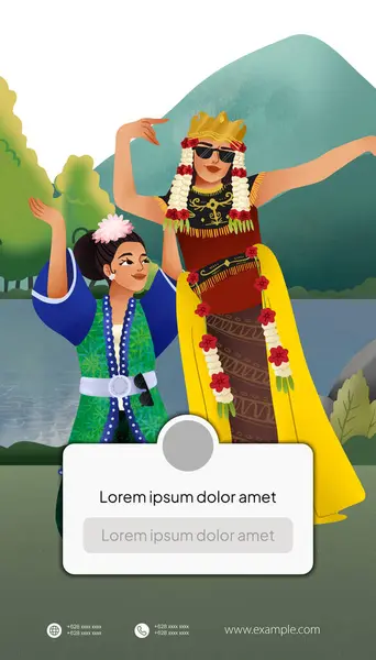 Social Media Post Template Ιδέα Ινδονησιακή Χορεύτρια Εικονογράφηση Κελί Σκιασμένο Διανυσματικά Γραφικά