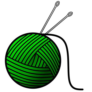 İplik ve iğneler izole edilmiş vektör çizimi. Logo, simge, sembol, iş, tasarım veya dekorasyon için yeşil iplik vektörü. İğneli yeşil iplik yumağı 