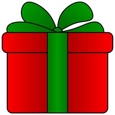 Taslak izole edilmiş vektör illüstrasyonlu bir hediye kutusu. Logo, simge, öge, aksesuar, sembol, iş, tasarım veya dekorasyon için mevcut vektör. Yeşil kurdeleli kırmızı hediye kutusu.