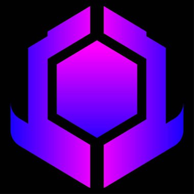 Purple blue frame cube logo vector isolated illustration. Neon cube badge vector for logo, icon, sign, symbol, design or decoration. Abstract logo of cube in frame