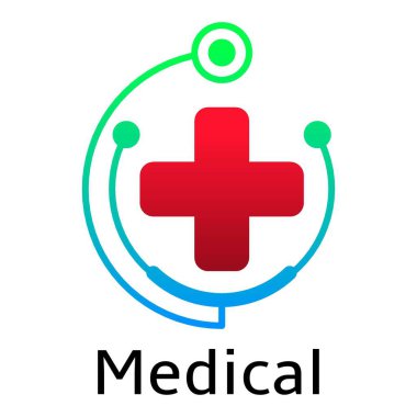 Stethoscope and health logo vector illustration. Medical healthy doctor symbol. Blue and green stethoscope with health plus icon. Modern medical logo design