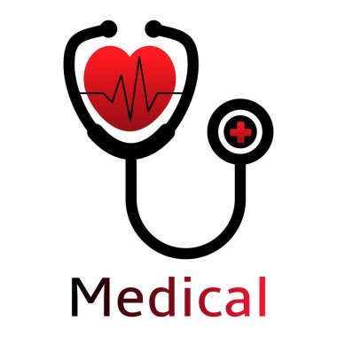 Stethoscope medical logo vector illustration. Cardiogram heart symbol. Red color heartbeat and stethoscope icon. Modern medical logo design