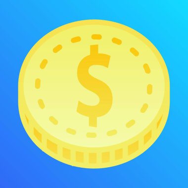 Gold coin icon vector illustration. Shiny golden coin with dollar sign. 3d gold coin vector symbol design. Graphic resource for money, finance, business, currency, wealth or economy