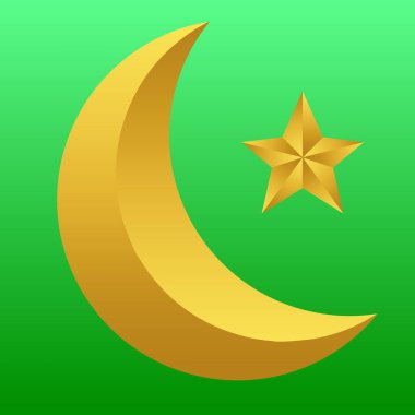 Realistic symbol of a star and crescent with golden color and green background element for ramadan celebration in muslim culture and islam religion