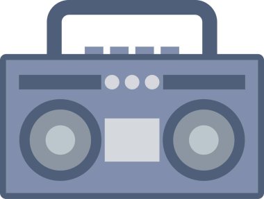 Nostalji tasarımı için düz stili olan klasik radyo ikonu. Eski tarz müzik ses sisteminin grafiksel kaynağı. Eski tarz müzik aksesuarları için elektronik aygıtın vektör illüstrasyonu