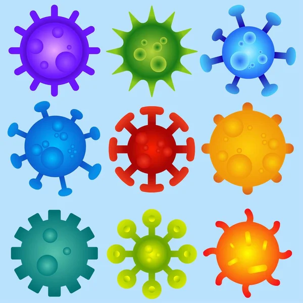 ウイルスベクターイラストセット コロナウイルス パンデミック 発生または隔離のイラストのためのウイルスアイコン ウイルス 感染症 生殖および病気に関するデザインのためのCovid 19イラスト — ストックベクタ