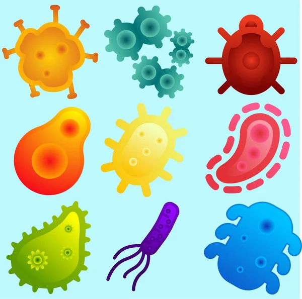 Набор Векторных Иллюстраций Вирусов Бактерий Микроорганизм Иллюстрирует Коронавирус Пандемию Вспышку — стоковый вектор