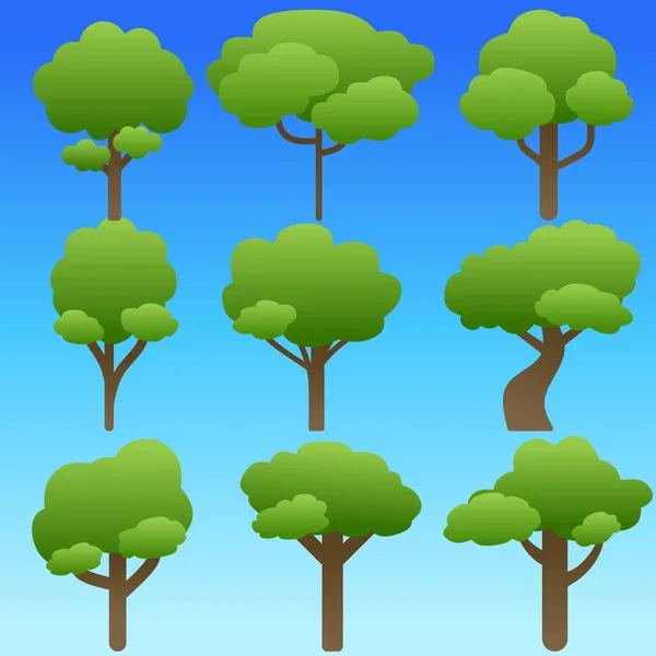Träd Vektor Illustration Uppsättning Träd Ikon För Miljö Eller Landskap — Stock vektor