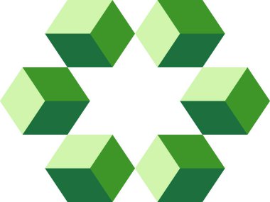 3D optik illüzyon küpleri. Kutuların üç boyutlu yanıltıcı şekli. Yeşil küpün vektör çizimi. Logo, tasarım, sanat, eğitim veya sanat için üç boyutlu geometrik yanılsama. Perspektif illüzyon Küpleri çizimi