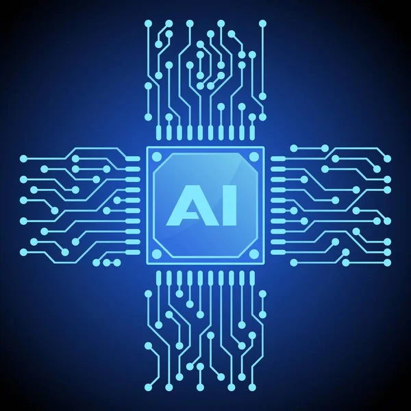 Artificial Intelligence Symbol Vector Illustration Glowing Blue Chipset Artificial Intelligence — Stock Vector