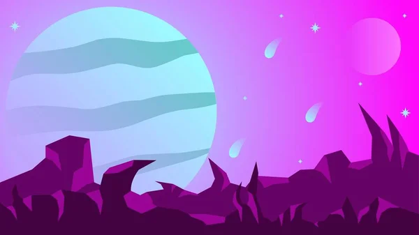 Ilustrasi Vektor Lanskap Fiksi Ilmiah Violet Jupiter Planet Latar Belakang - Stok Vektor