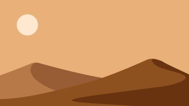 Çöl kum tepesi manzara vektör çizimi. Çöl kum tepesi silueti Arap manzarası. Kum tepecikli Sahra çöl silueti manzarası
