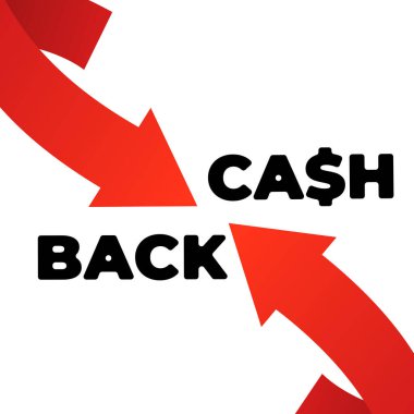 Vektör nakit oku. İş nakit iade ikonu. Satın almalardan gelen para iadesi. Modern nakit bayrağı. - Evet. Vektör illüstrasyonu