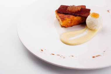 molecular cuisine. Ice cream, applesauce caviar and casserole