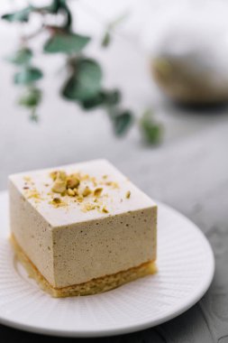 Souffle cake with nuts on plate