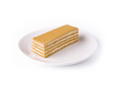 Napoleon slice cake of puff pastry with cream