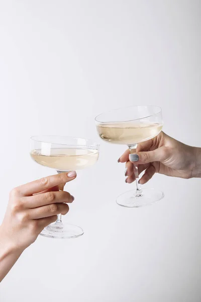 Cheers Prosecco White Wine Beautiful Glasses — Zdjęcie stockowe