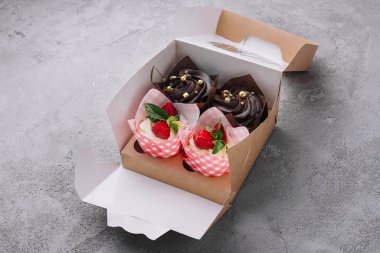 whipped chocolate and vanilla cream dessert in a box