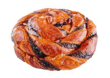 Round sweet twisted bun made with puff pastry with grated poppy seeds