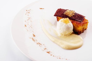 molecular cuisine. cake muffin and ice cream