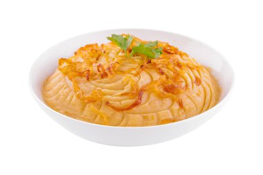 Mashed Potatoes with fried onions in plate