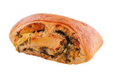 bun with olives and parsley on white