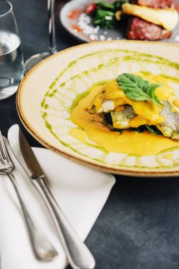 Grilled cod with Pumpkin Cream Sauce