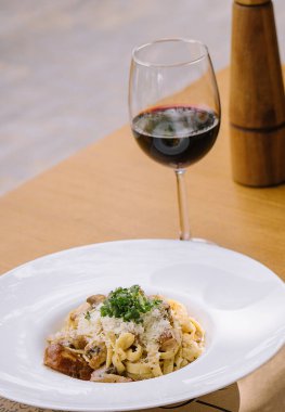 Delicious pasta with mushrooms and cheese