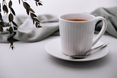 Close up of Cup of coffee on plate