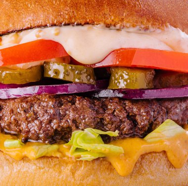 Taze lezzetli hamburger arkaplanı veya dokusu