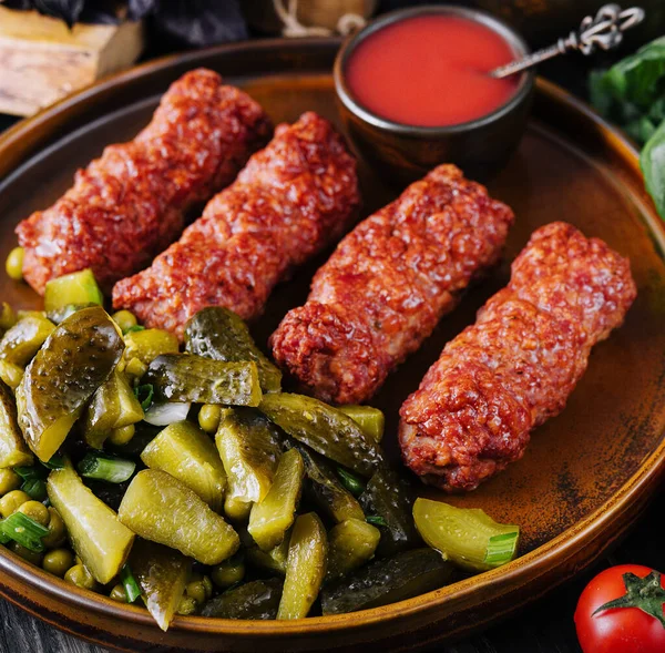 Fleischröllchen Mititei Oder Mici Traditionelle Rumänische Küche — Stockfoto
