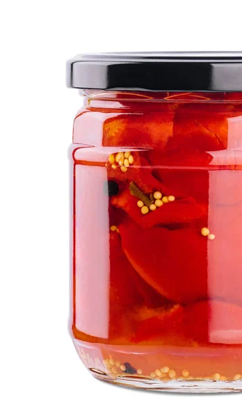 Cabai Merah Manis Dalam Botol Kaca Diisolasi Pada Latar Belakang — Stok Foto