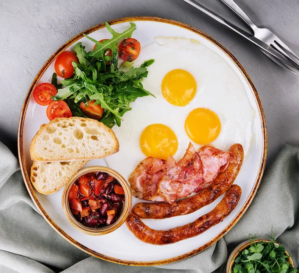 Fried Eggs Bacon Breakfast Plate — Stock Fotó