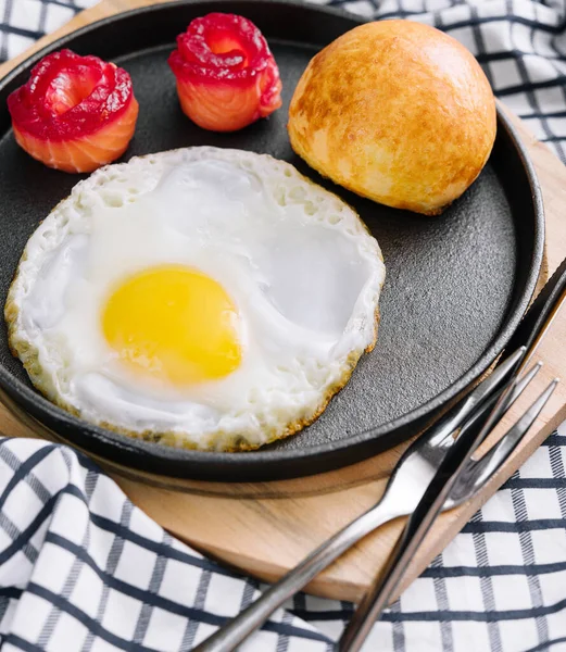 Fried Egg Salted Red Fish Pan Coffee — Foto de Stock